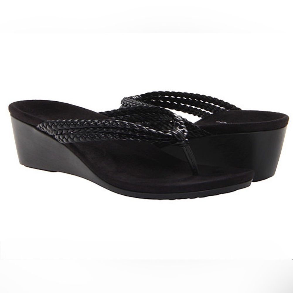 Vionic Black Braided Wedge Sandals